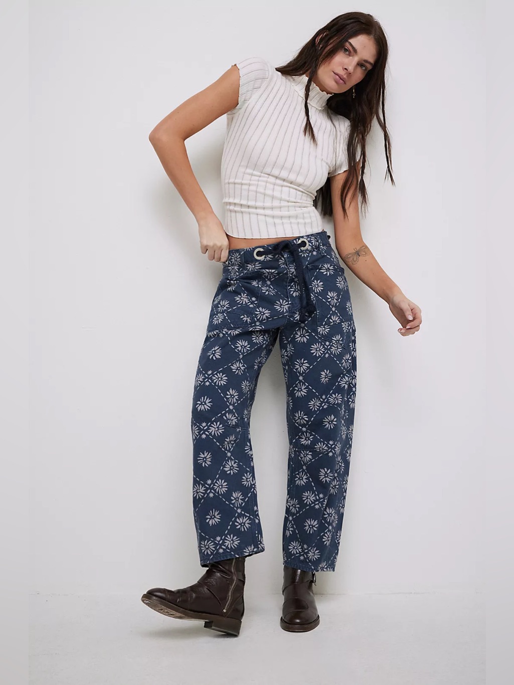 We The Free Moxie Printed Low-Slung Barrel Jeans